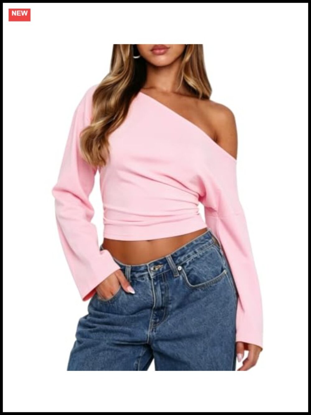 Womens Off Shoulder Cropped Top Long Sleeve Rayon Spandex Pullover
